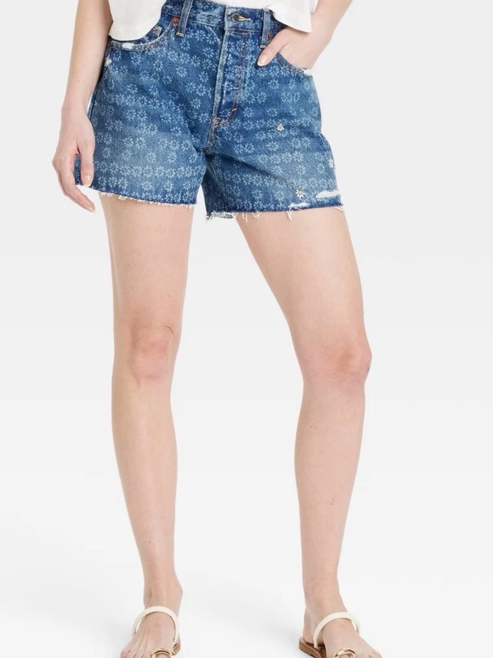 Universal Thread Blue Floral High-Waist Denim Shorts
